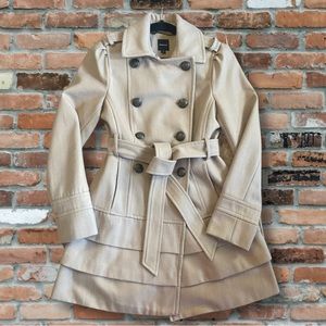 EUC - XS - Express Wool Blend Tiered Coat - Beige/Camel Color.